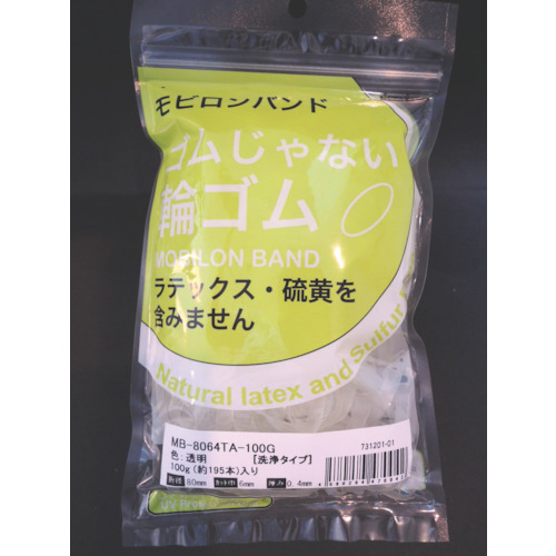 【TRUSCO】日清紡　モビロンバンド８０Ｘ６Ｘ０．４透明／洗浄タイプ１００Ｇ